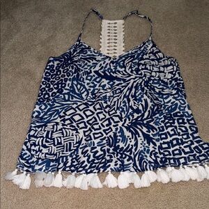 Lilly Pulitzer Navy and White Camisole with Tassels